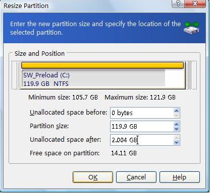 使用gparted和acronis进行Linux分区和NTFS分区无损调整