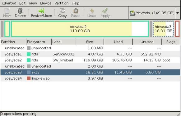 使用gparted和acronis进行Linux分区和NTFS分区无损调整
