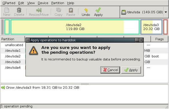 使用gparted和acronis进行Linux分区和NTFS分区无损调整