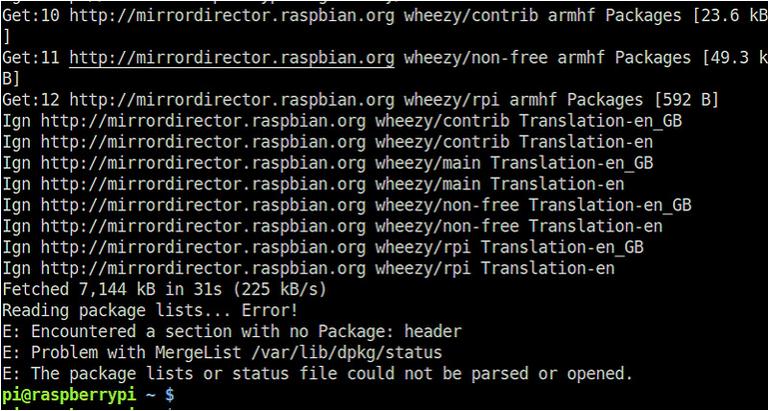 ޸RasbianϵġEncountered a section with no Package: