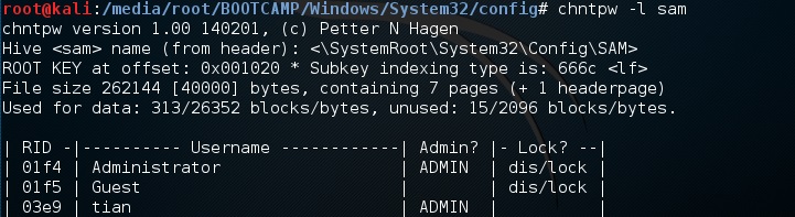 使用Kali Linux重置Windows密码-chntpw