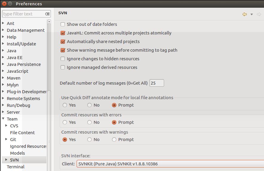 ubuntu搭建eclipse+svn