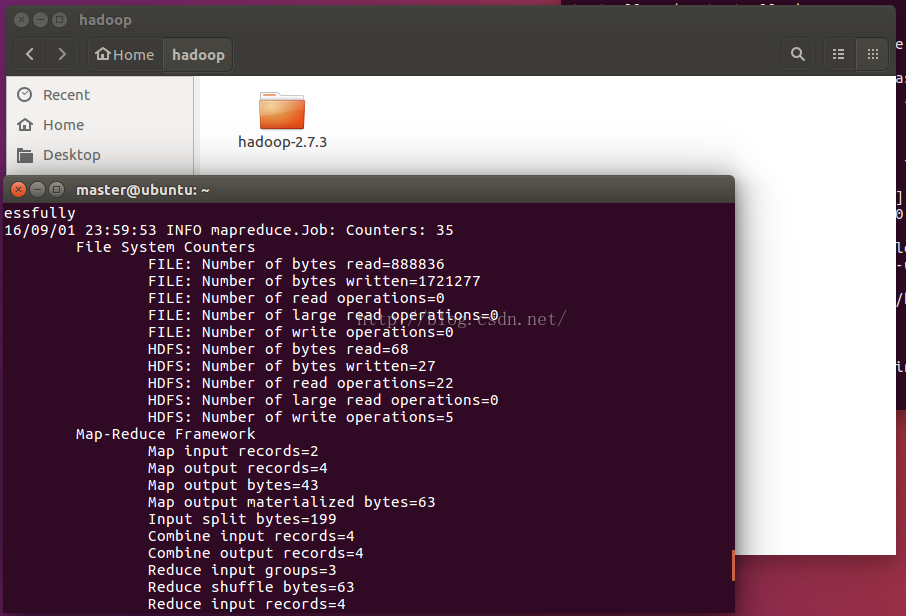 Ubuntu16.04上运行Hadoop2.7.3自带example wordCount摸索记录