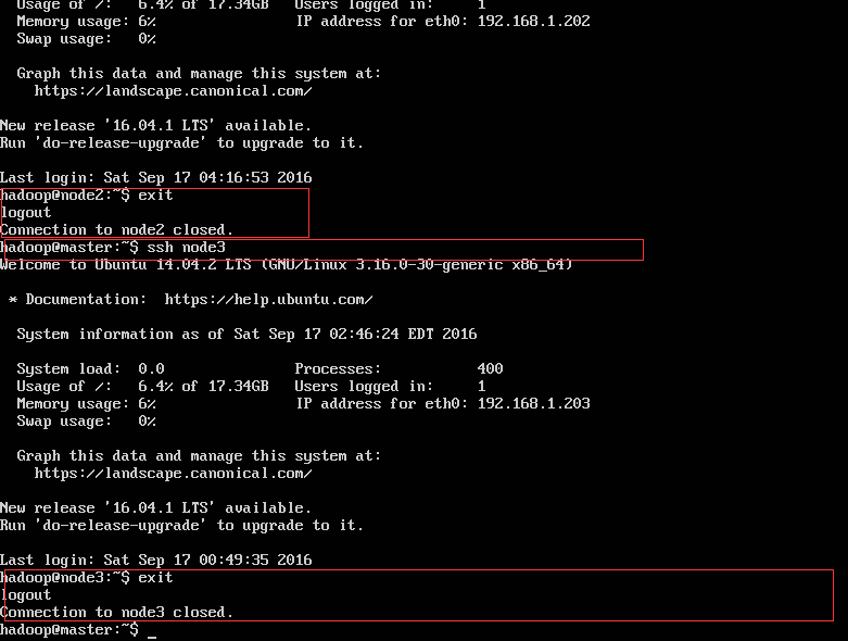 Linux:实现Hadoop集群Master无密码登录(SSH)各个子节点