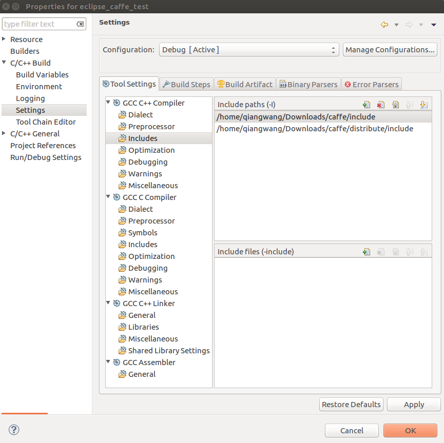在ubuntu16.04上使用Eclipse调试基于caffe的测试代码