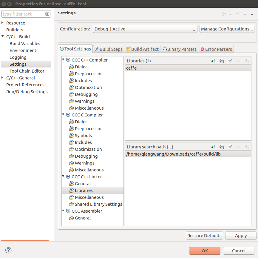 在ubuntu16.04上使用Eclipse调试基于caffe的测试代码