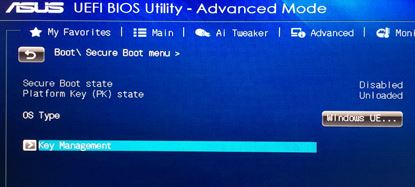 华硕主板禁用UEFI安全启动