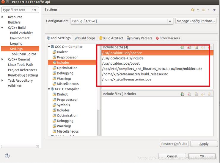 Linux下基于eclipse的C++工程调用caffe的c++接口