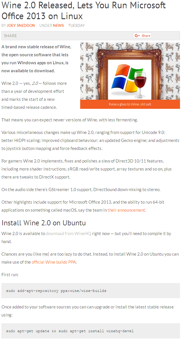 Wine 2.0LinuxMicrosoft Office 2013