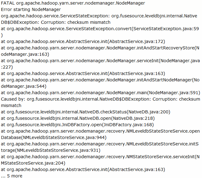 nodemanager异常:org.fusesource.leveldbjni.internal.