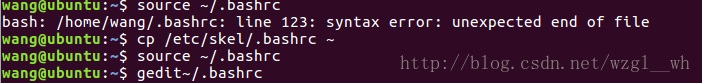 .bashrc: line 123: syntax error: unexpected end of file