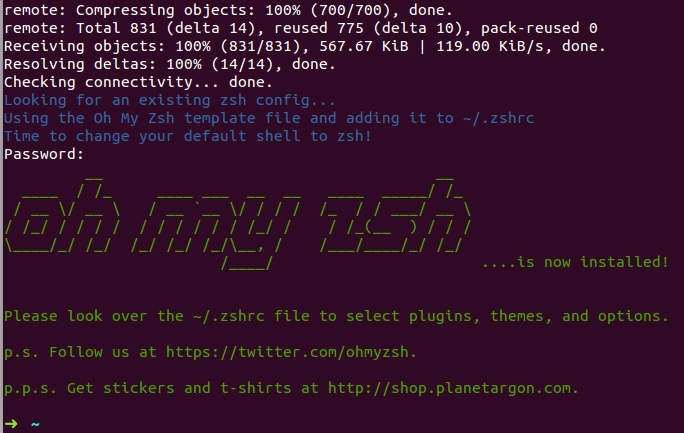 Ubuntu上使终端显示Git分支(oh-my-zsh)